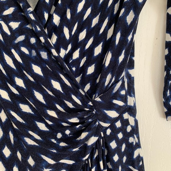 Karen Kane Women Drape Dress Pattern Geometric Blue Casual Work Sz 8 Medium - Picture 4 of 6